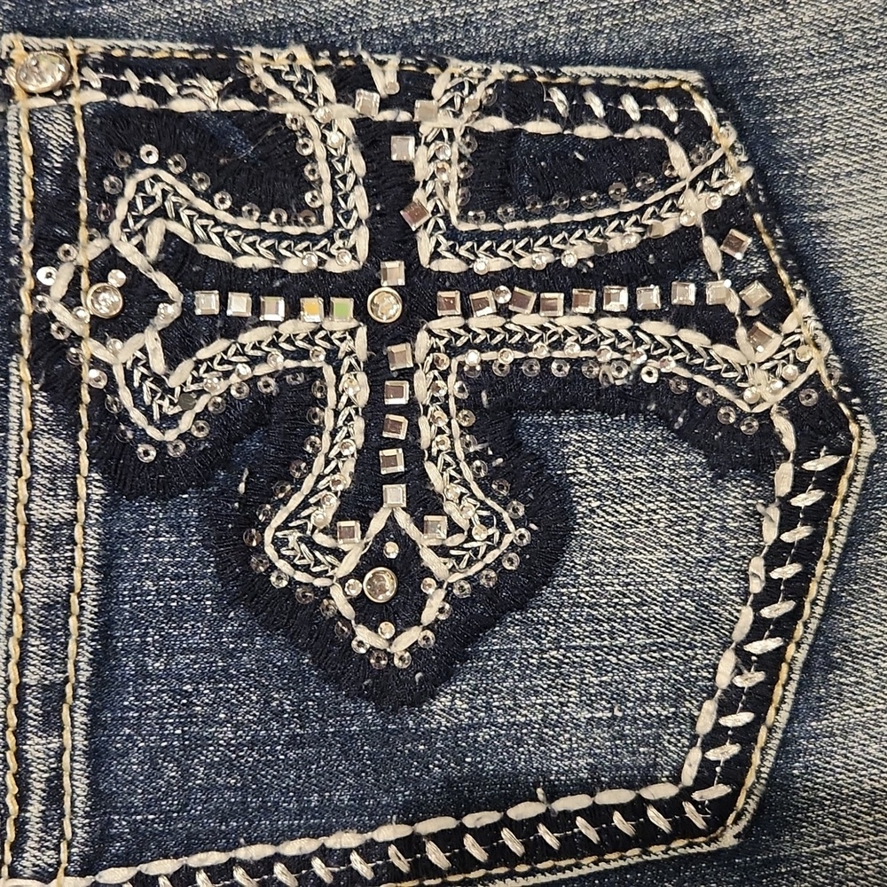 Stylish Blue Women's Jeans with Embellished Pockets 14P. Y2K STYLE - Picture 3 of 10